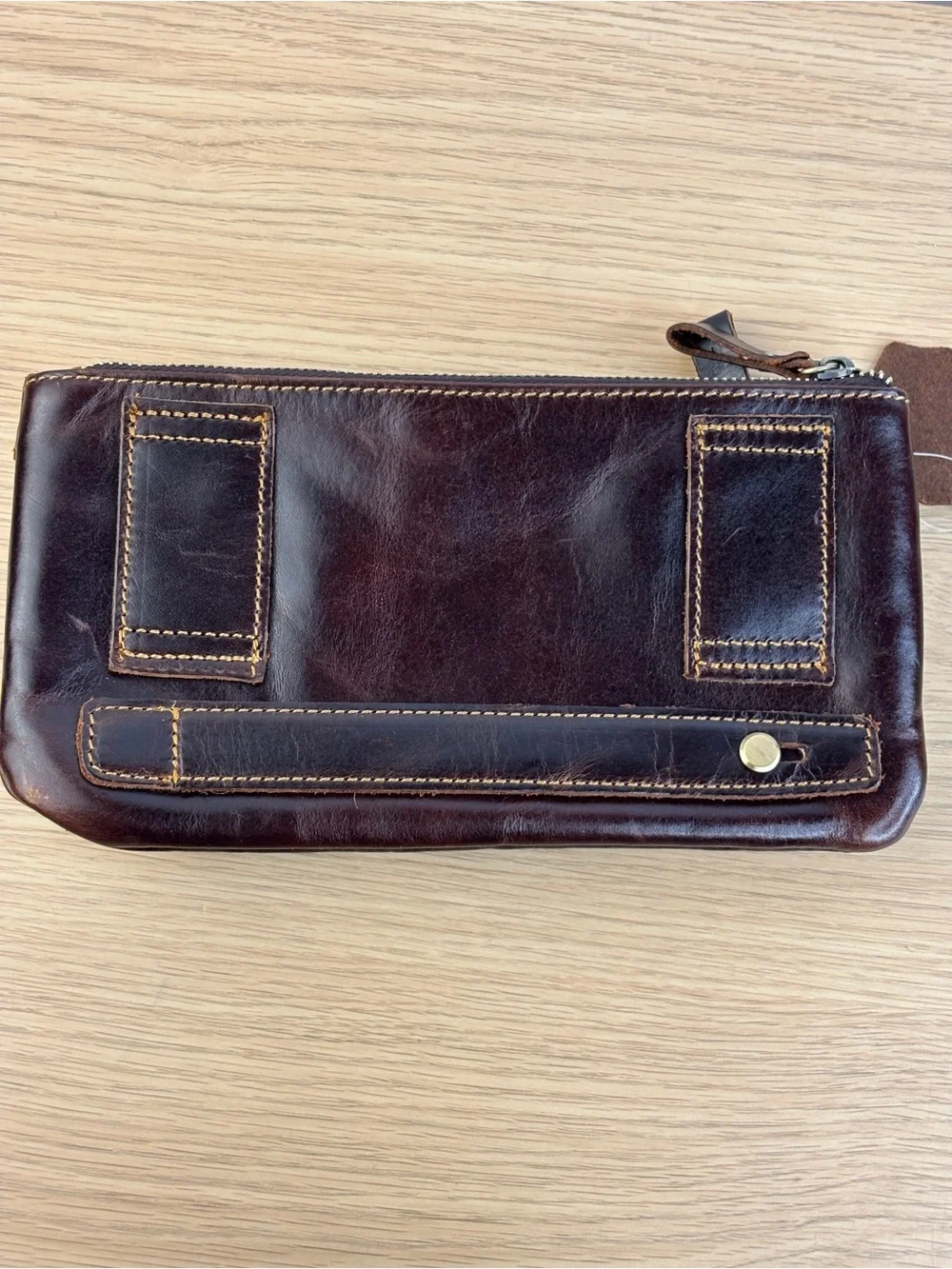 Men's Dark‎ Brown Leather Multi-Pocket Travel Pouch NWOT